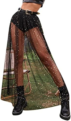2 in 1 Lace Sheer Mesh High Waist Galaxy Print A Line