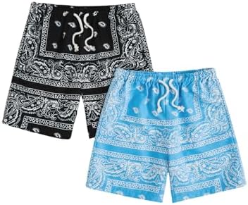 2 Pcs Bandana Shorts Boho Paisley Graphic Print