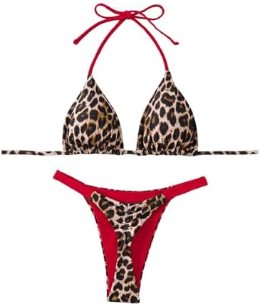 2 Piece Cheetah Print Bikini Set Halter String High Waist