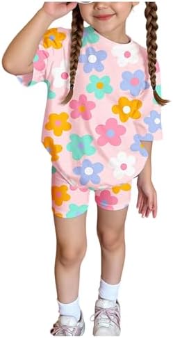 2 Piece Cute Outfit Short Sleeve Floral T Shirts with