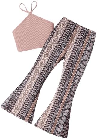 2 Piece Outfit Halter Crop Top and Paisley Bell Bottom