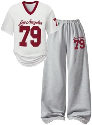 2 Piece Outfit Number Print Short Sleeve T Shirts Wide