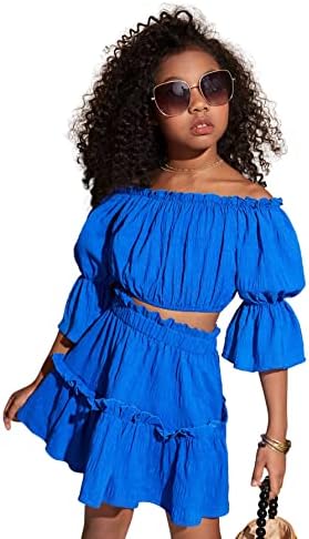 2 Piece Outfit Off Shoulder Puff Short Sleeve Blouse Top