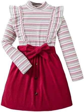 2 Piece Outfit Ruffle Trim Long Sleeve T Shirt and Short