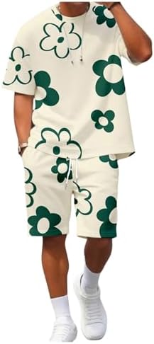 2 Piece Outfit Summer Floral Short Sleeve T Shirts Track