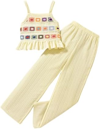 2 Piece Outfit Summer Knitted Cami Top with Wide Leg