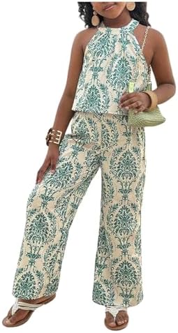 2 Piece Outfit Vacation Sleeveless Halter Tops with Long
