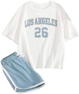2 Piece Outfits Graphic Print Drop Shoulder Tee &