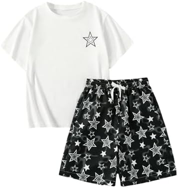 2 Piece Outfits Star Print Short Sleeve Tops with