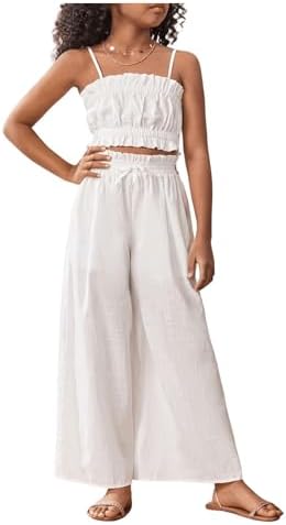 2 Piece Ruffle Cami Tops with Paperbag Waist Wide Leg