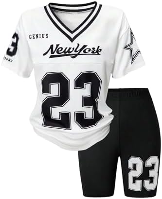 2 Piece Sporty Outfit Y2k Number Jersey Shirts Biker