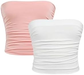 2 Piece Strapless Tube Top Ruched Basic Sleeveless