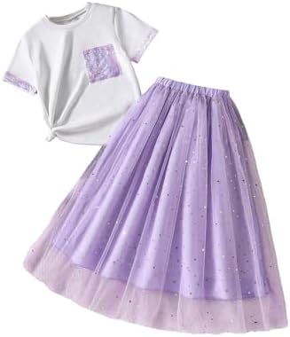 2 Piece Summer Outfits Sparkly Sequin Short Sleeve Tops