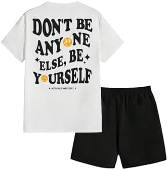 2 Piece Tracksuit Slogan Print Tee Shirt Drawstring Waist