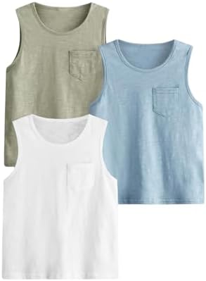 3 Pcs Sleeveless Crew Neck Pocket Casual Solid Tank Top