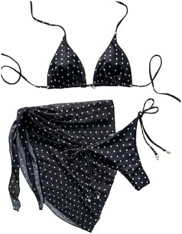 3 Piece Polka Dots Bikini Sets Halter Triangle Swimsuit