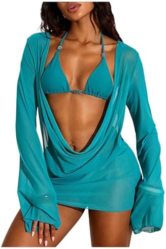 3 Piece Swimsuit Triangle Halter Bikini Sets with Draped