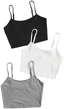 3 Pieces Basic Sleeveless Rib Knit Spaghetti Strap Crop