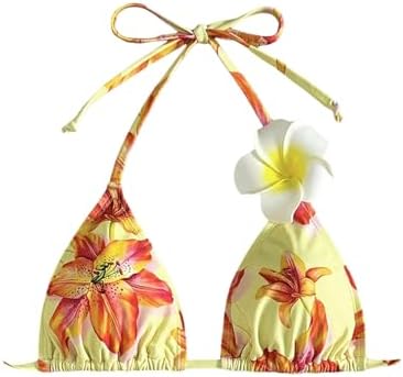 3D Floral Bikini Top Tie Backless Triangle Halter