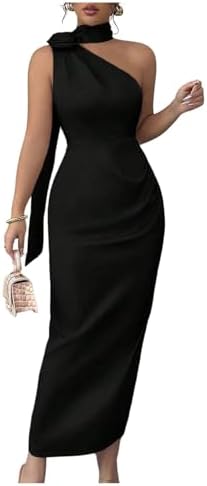 3D Floral One Shoulder Maxi Dress Bodycon Satin Wedding