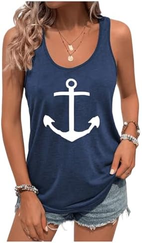 Anchor Graphic Scoop Neck Tank Top Sleeveless Casual Vest