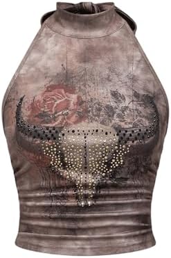 Animal Sleeveless Halter Top Western Cowgirls Y2k Tank Top