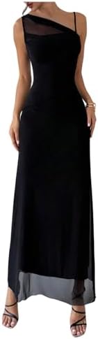 Asymmetrical Neck Cocktail Dress Sleeveless Mesh Formal