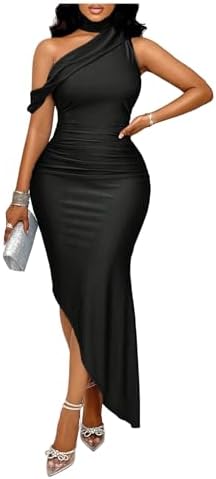 Asymmetrical Neck Ruched Dress Bodycon Cocktail Party