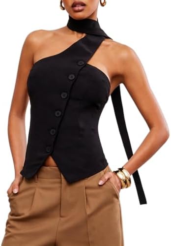 Backless Halter Tops Button Down Sleeveless Going Out