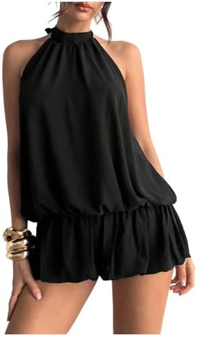 Backless Sleeveless Ruffle Bubble Hem Mesh Halter Mini