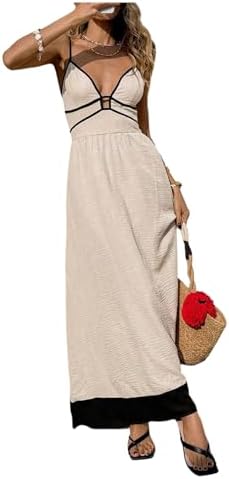 Backless V Neck Maxi Dress Spaghetti Strap Flowy Dresses