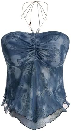 Beaded Halter Ruched Lettuce Trim Ruched Cami Crop Tube