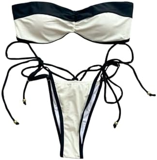 Bikini Sets Colorblock Strapless Bandeau Swimsuit Tie