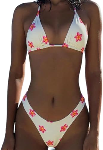 Bikini Sets Floral Print Triangle Halter Swimsuit Cheeky