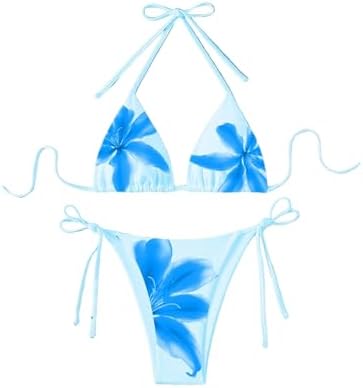 Bikini Sets Floral Print Triangle Halter Swimsuit Tie