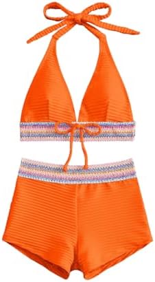Bikini Sets High Waisted Halter Swimsuit with Boyshorts