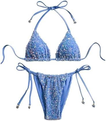 Bikini Sets Sparkly Sequin Triangle Halter Swimsuit