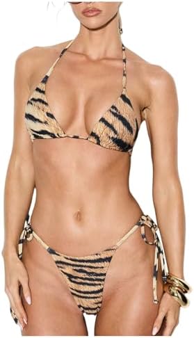 Bikini Sets Tiger Print Triangle Halter Swimsuit String