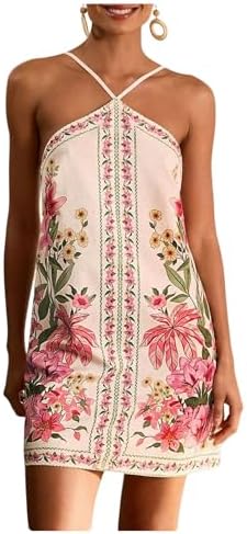 Boho Floral Print Backless Cami Dress Sleeveless Vacation