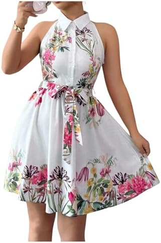 Boho Floral Shirt Dress Button Down Belt A Line Wedding