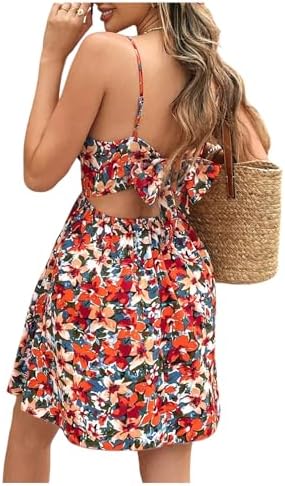 Boho Floral Spaghetti Strap Cutout Backless Mini Dress