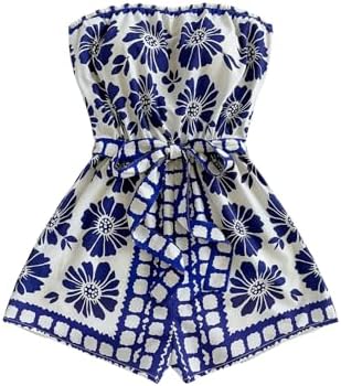 Boho Floral Strapless Jumpsuit Sleeveless Vacation Short