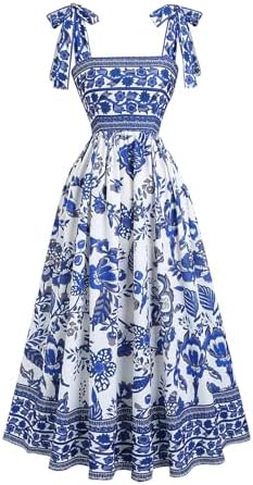 Boho Floral Tie Shoulder Dress Straps Sleeveless Ruffle