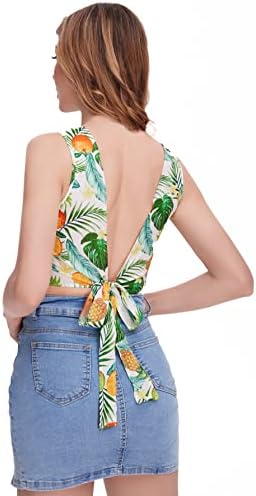 Boho Sleeveless Backless Tie Back Allover Print Crop Tank