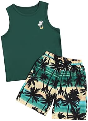 Boho Sleeveless Tank Top Tropical Print Shorts Set 2
