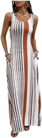 Boho Striped Tank Maxi Scoop Neck Summer Vacation Dresses