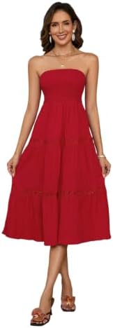 Boho Tube Top Strapless Flowy Midi Dress Sleeveless