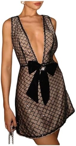 Bow Mini Cocktail Dress Sleeveless V Neck A Line Party