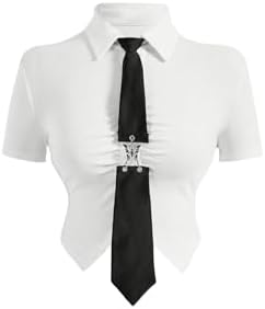 Butterfly Metal Ruched Crop Tops Collar Short Sleeve T