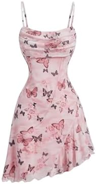 Butterfly Ruched Beach Summer Dress Asymmetrical Cami